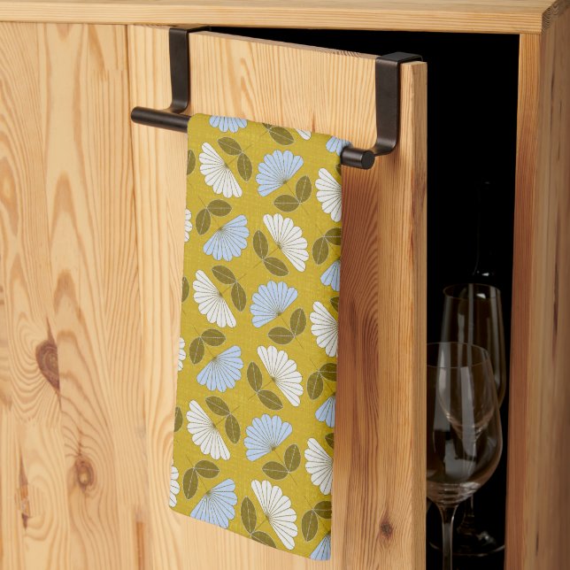 Spring floral - yellow, blue & white tea towel (Thirds Fold)