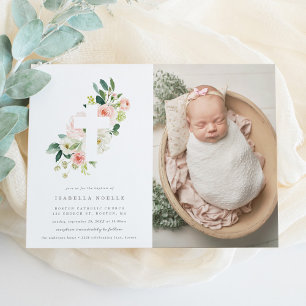 Spring Florals Baptism Photo Invitation