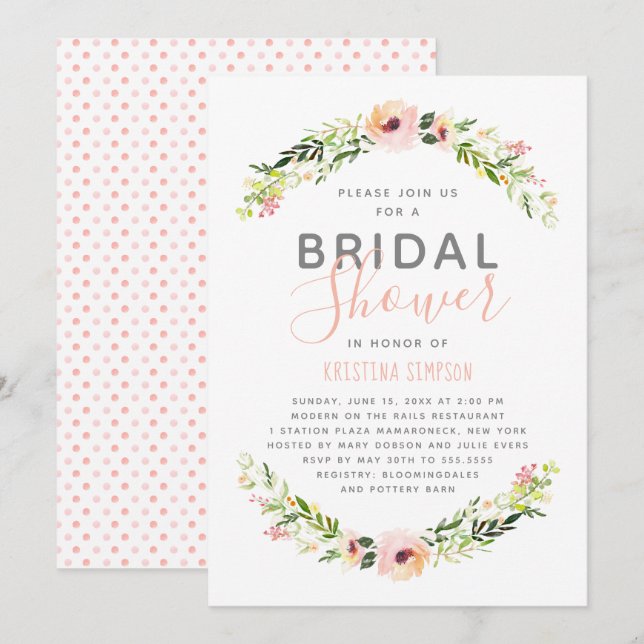 Spring Florals | Bridal Shower | White Invitation (Front/Back)