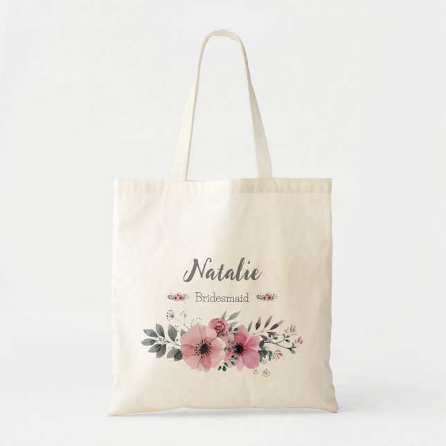 Spring florals Bridesmaid pink and grey modern Tote Bag (Front)