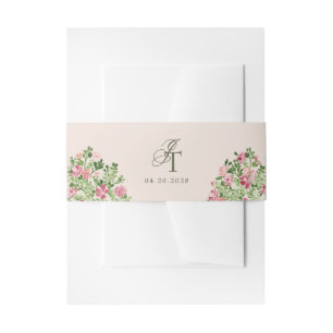 Spring Florals Elegant Initials Beige Invitation Belly Band