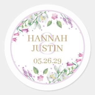 Spring Florals Elegant Typography Wedding Classic Round Sticker