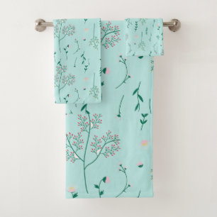 Spring Florals on Pale Blue  Bath Towel Set