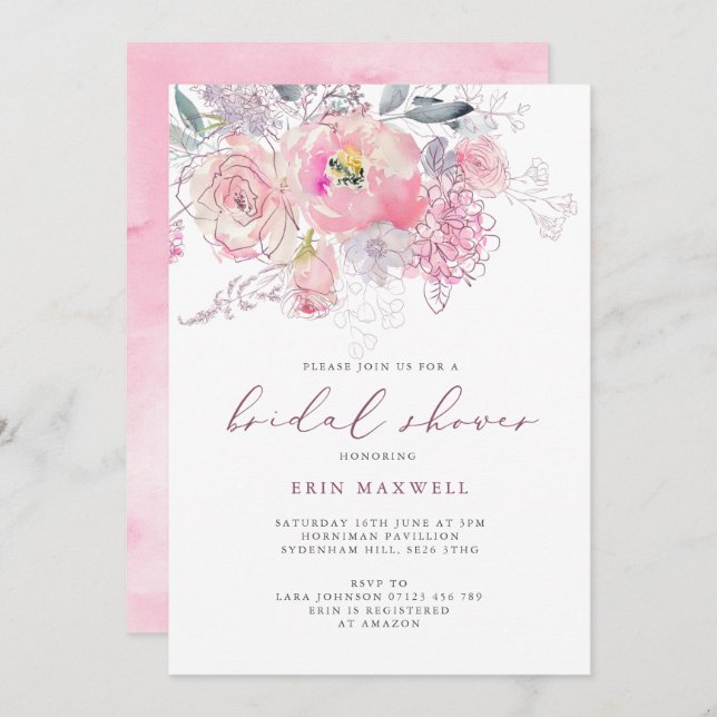 Spring Florals Pink & Mauve Bridal Shower Invitation (Front/Back)