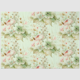 Spring Florals Pink, Pale Green on White Decoupage Tissue Paper