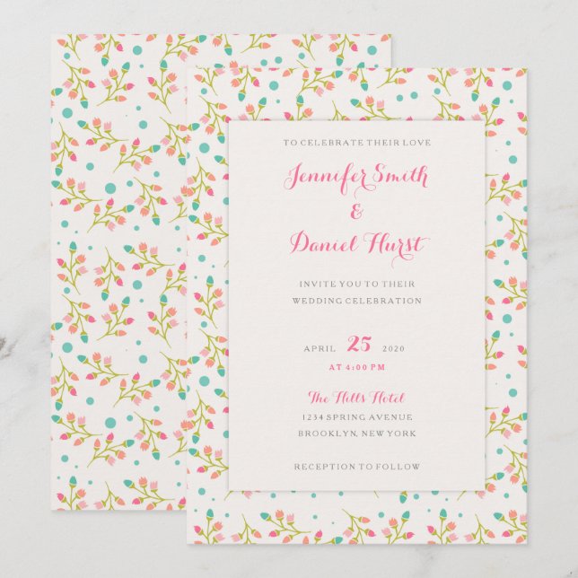 Spring Florals Wedding Invitation (Front/Back)