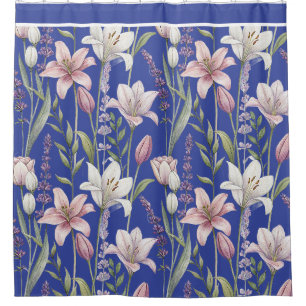 Spring Florals with Blue Background Shower Curtain