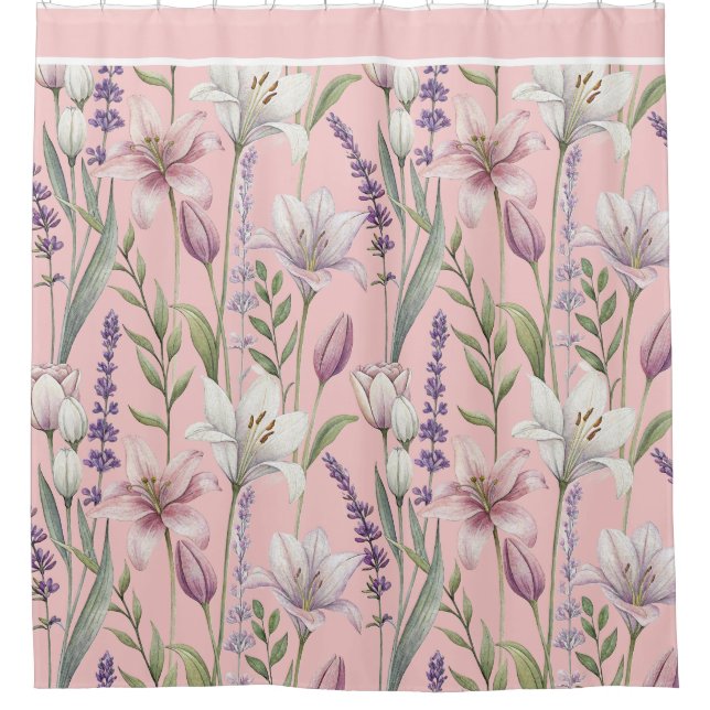 Spring Florals with Hint of Pink Background Shower Curtain (Front)