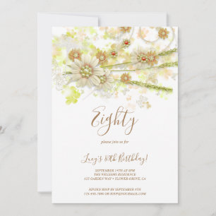 Spring Flower & Beads Decorative 80th Birthday Invitation
