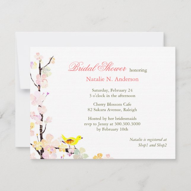 Spring Flower Bird White Bridal Shower Invitation (Front)