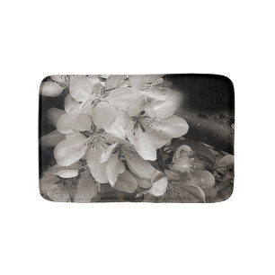 Spring Flower Blossoms In Black And White Bath Mat