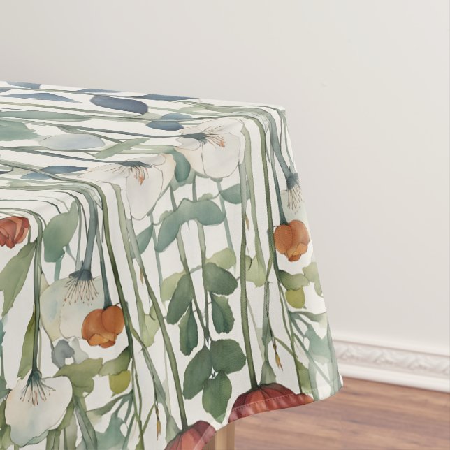 Spring Flower Blossoms  Watercolor Art Tablecloth (In Situ)