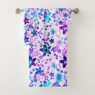 Spring Flower Bouquet - Edelweiss Flower Geometric Bath Towel Set