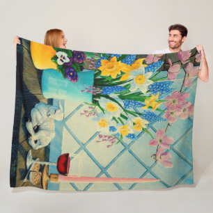 Spring flower bouquet, Lamb of God/wine/cartooned Fleece Blanket