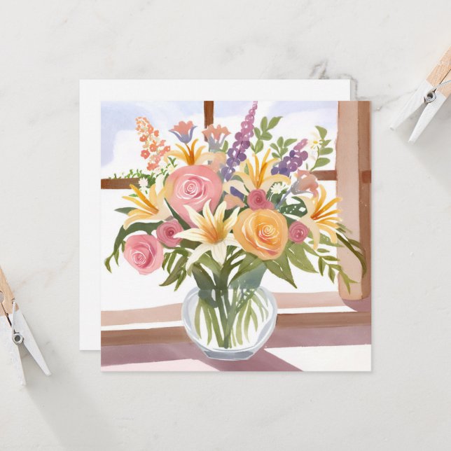 Spring Flower Bouquet | Pretty Floral Card (Front/Back In Situ)