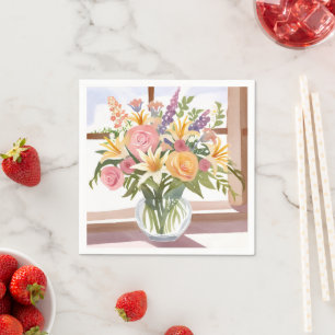 Spring Flower Bouquet   Pretty Floral Card Napkin