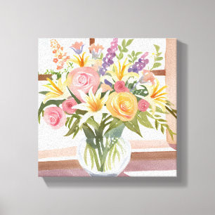 Spring Flower Bouquet   Pretty Floral Watercolor Canvas Print