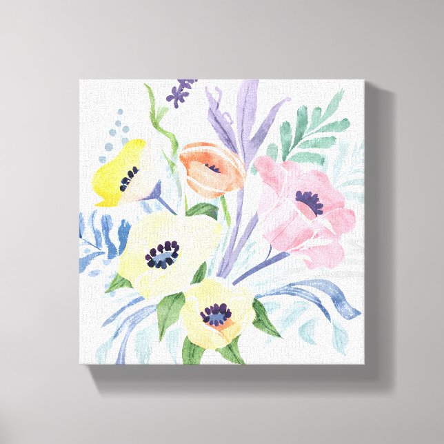 Spring Flower Bouquet | Pretty Floral Watercolor Canvas Print (Front)