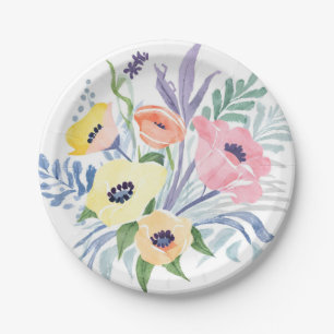 Spring Flower Bouquet Pretty Floral Watercolor Paper Plate
