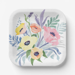 Spring Flower Bouquet   Pretty Floral Watercolor Paper Plate