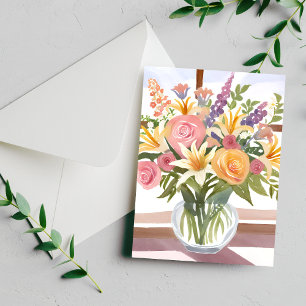 Spring Flower Bouquet   Pretty Floral Watercolor Postcard