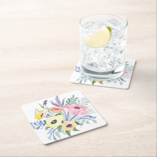 Spring Flower Bouquet   Pretty Floral Watercolor Square Paper Coaster