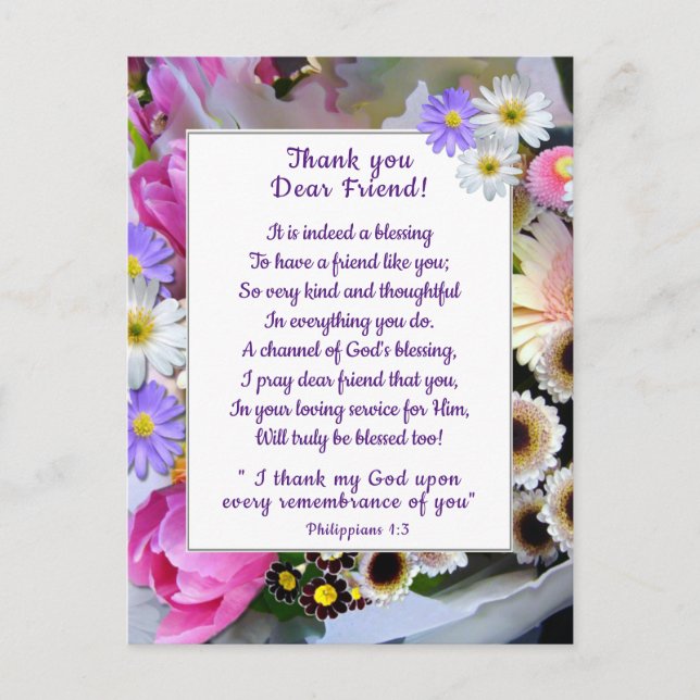 Spring Flower Bouquet Thank You Friend Postcard (Front)