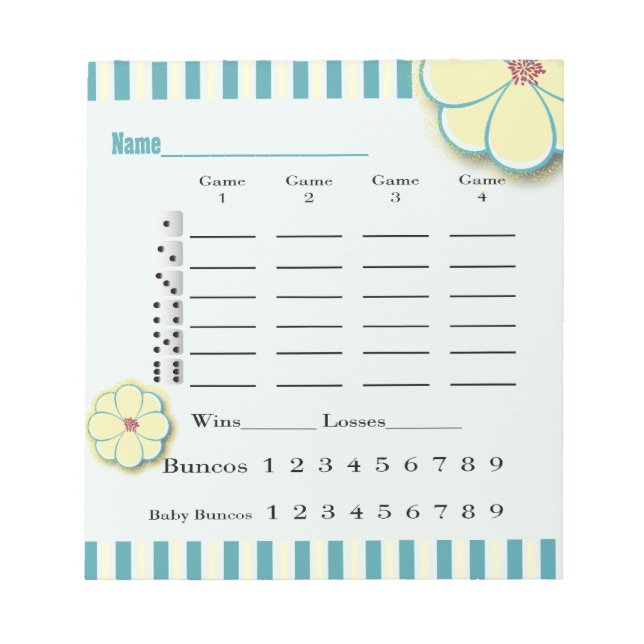 Spring Flower Bunco Score Sheet Pad (Front)