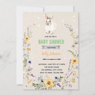 Spring flower bunny shower birthday invitation