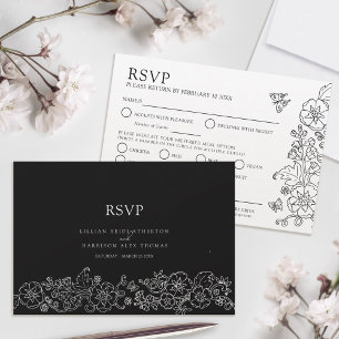 Spring flower butterfly wedding meal option black RSVP card