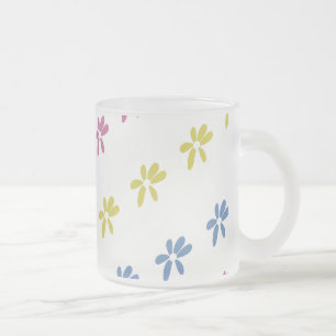 Spring Flower Colourful Pink Blue Yellow Frosted Glass Coffee Mug