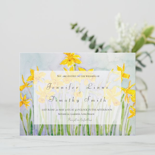 spring flower daffodils  wedding invitation  (Standing Front)