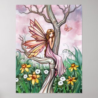 Spring Flower Fairy Daffodils and Butterfly Poster