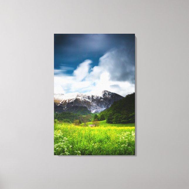 Spring flower field under mountain Krn Canvas Print (Front)