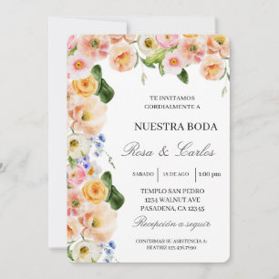 Spring flower frame Spanish Wedding Invitation