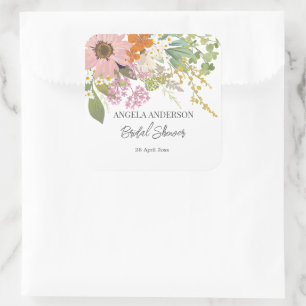 Spring Flower Garden Bridal Shower Paper Coaster Square Sticker