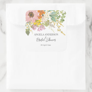Spring Flower Garden Bridal Shower Paper Coaster Square Sticker