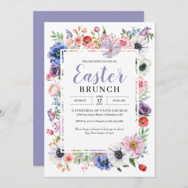 Spring Flower Garden Easter Brunch Invitation (Front/Back)