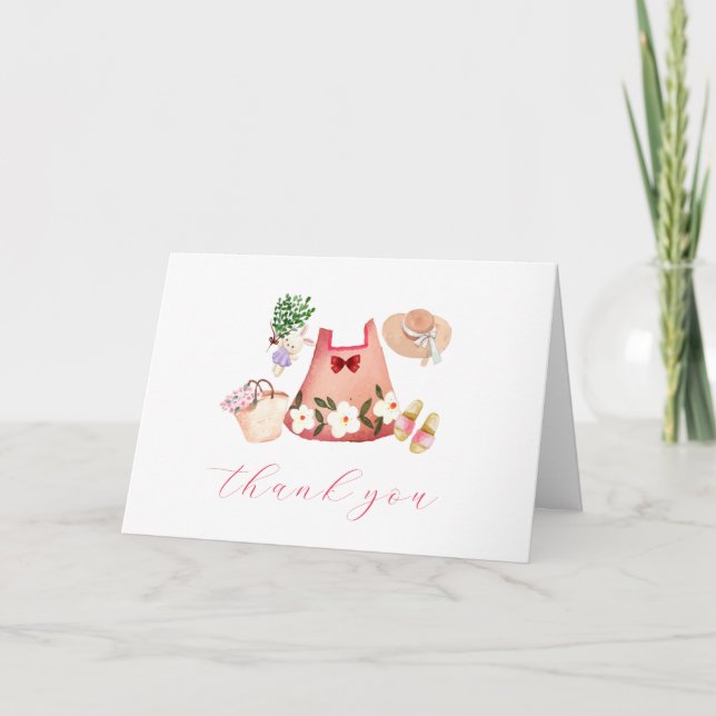 Spring Flower Garden Girl Clothes Baby Shower Thank You Card (Front)