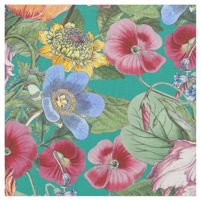 Spring Flower Garden Pattern Fabric (Close Up)