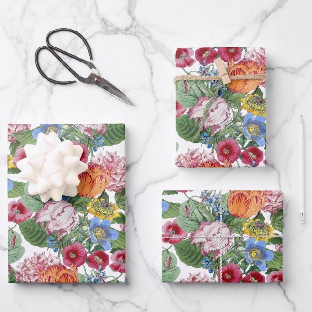 Spring Flower Garden Pattern Wrapping Paper Sheet (Front)