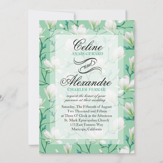 Spring Flower Garden Wedding | mint green Invitation (Front)
