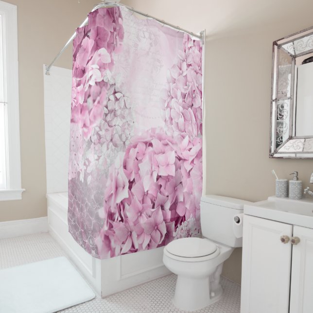 Spring Flower Hydrangea Pastel Collage Shower Curtain (In Situ)