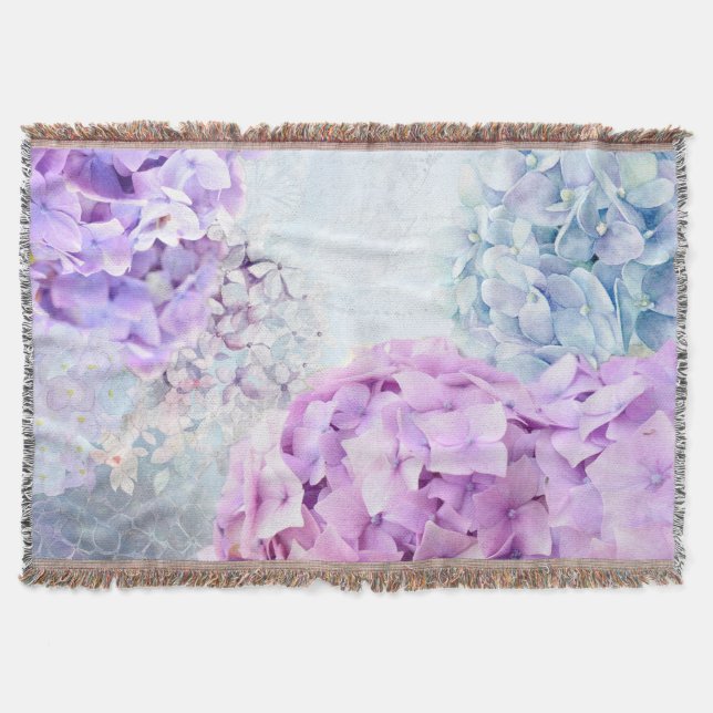 Spring Flower Hydrangea Pastel Collage Throw Blanket (Front)