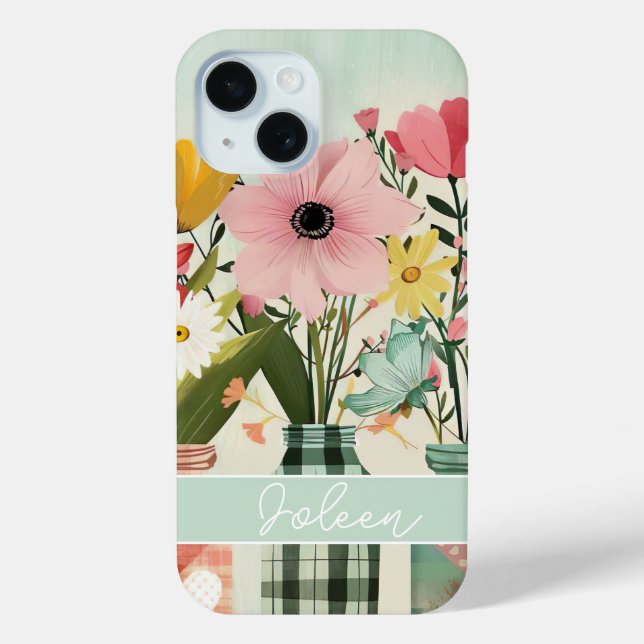 Spring Flower in Mason Jar Design with Name Case-Mate iPhone Case (Back)