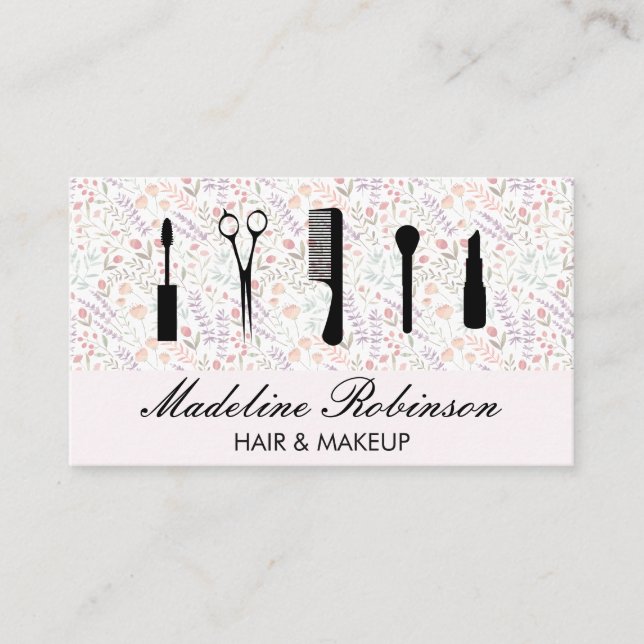 Spring Flower Pattern | Hair Makeup Tools Business Card (Front)