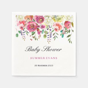 Spring Flower Pink Peach Tropical Baby Shower Napkin