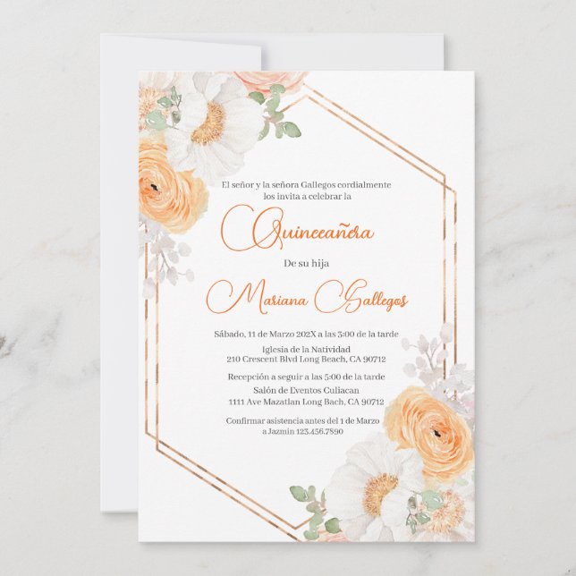 Spring  flower  Quinceanera invitation (Front)