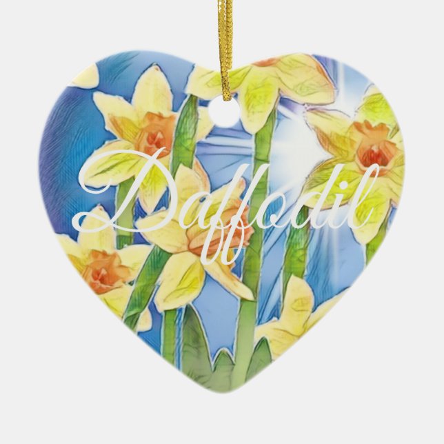 Spring Flower Yellow Daffodil and Blue Sunshine Ceramic Tree Decoration (Front)