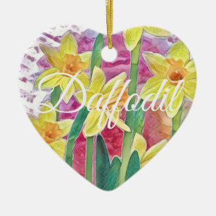 Spring Flower Yellow Daffodil and Pink Personalise Ceramic Tree Decoration